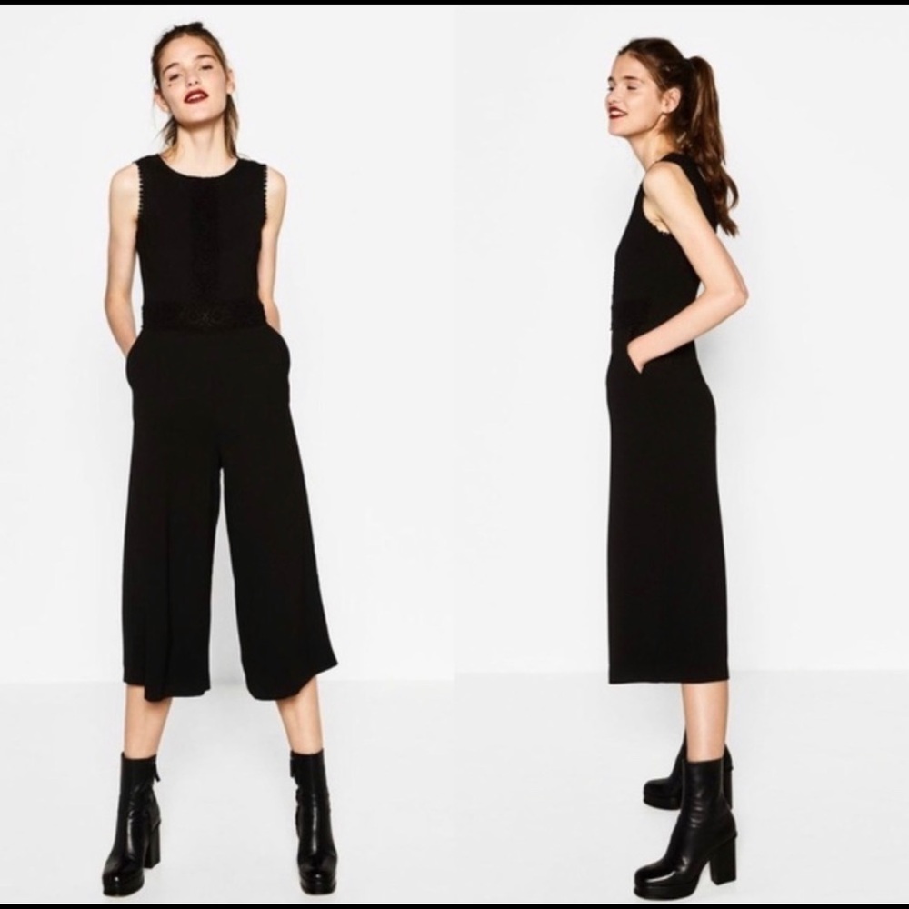 Zara Sleeveless Wide Leg Cropped Black Jumpsuit